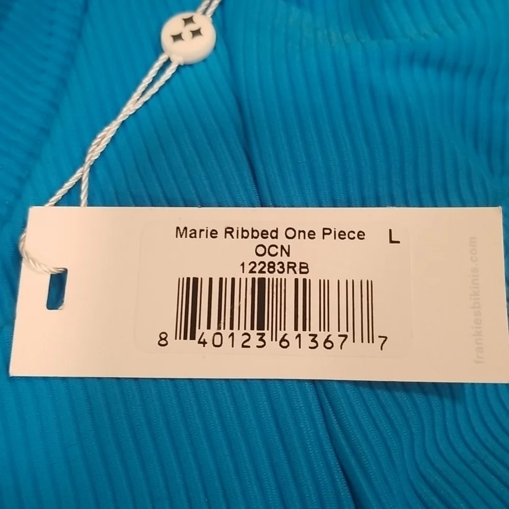 💕FRANKIE'S BIKINIS💕 Marie Ribbed Underwire Swimsuit ~ Ocean Blue Large L NWT